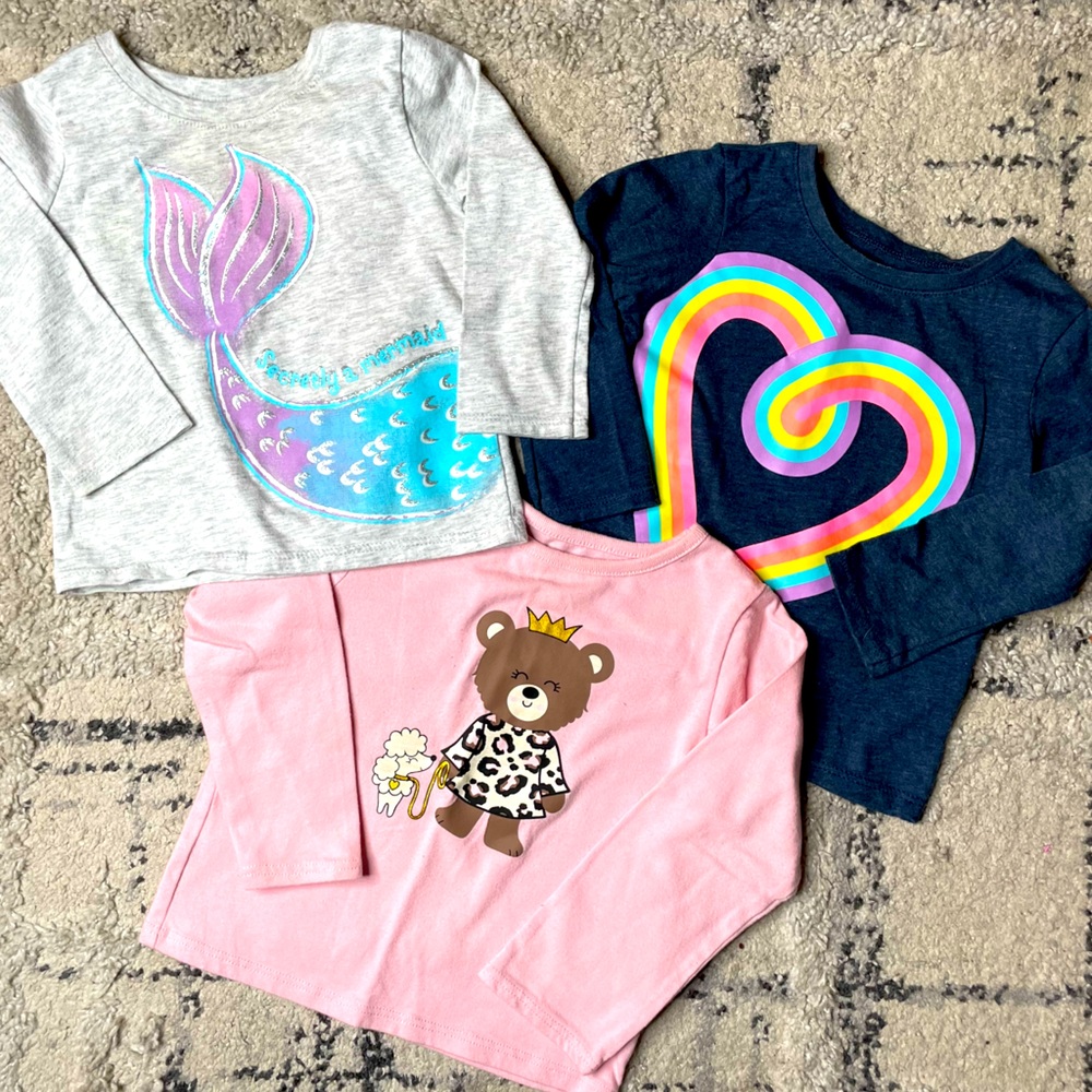 3 Girl Toddler Long Sleeve Shirts.